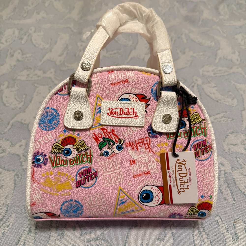 BRAND NEW! Von Dutch Pink Mini Bag with Graphic Design